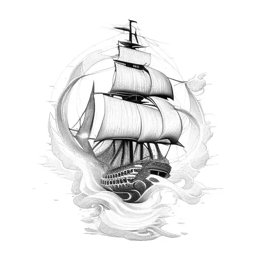 ship in fire tattoo design idea