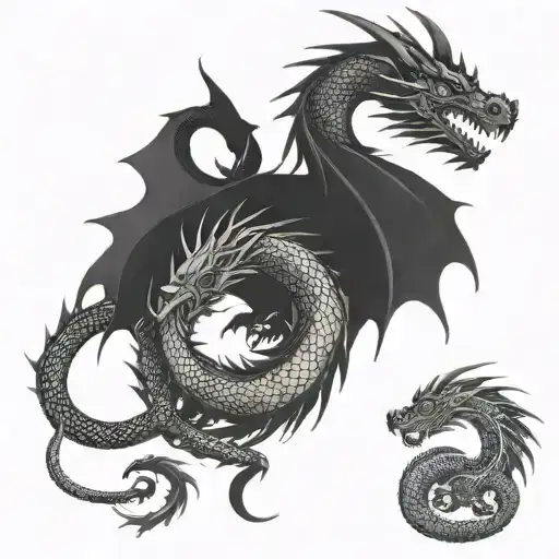 two dragons, 2 of which are adults tattoo design idea