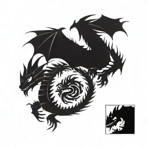 two dragons, 2 of which are adults tattoo design idea