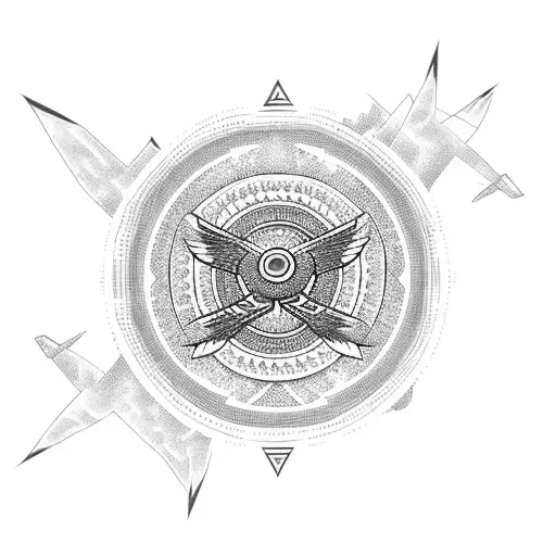 Thunderbird soaring over a mountain range in a mandala design tattoo design idea