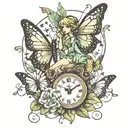 butterflies and tinker bell  tattoo design idea
