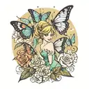 butterflies and tinker bell  tattoo design idea