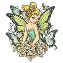 butterflies and tinker bell  tattoo design idea