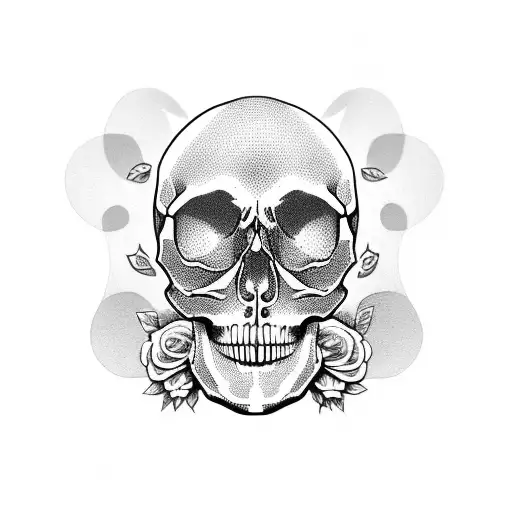 skull, floral, geometric, shading tattoo design idea