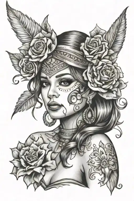 girl chicano style tattoo design idea