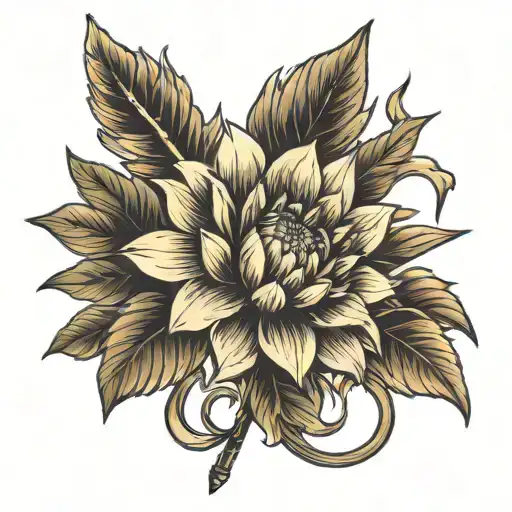 dahlia flower with bow arrows tattoo design idea
