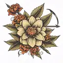dahlia flower with bow arrows tattoo design idea
