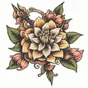 dahlia flower with bow arrows tattoo design idea