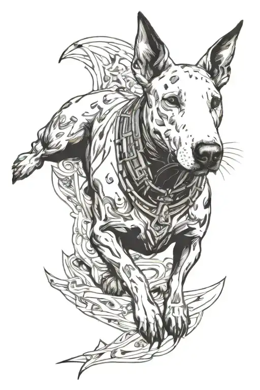 Bull Terrier and being a warrior live forever tattoo design idea