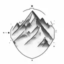 1 big mountain with 5 others mountains and stream flowing through it   tattoo design idea
