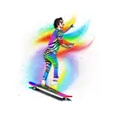 rainbow coloured zebra riding a skateboard tattoo design idea