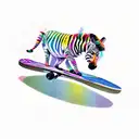 rainbow coloured zebra riding a skateboard tattoo design idea