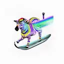 rainbow coloured zebra riding a skateboard tattoo design idea