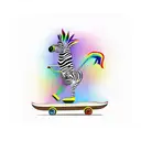 rainbow coloured zebra riding a skateboard tattoo design idea