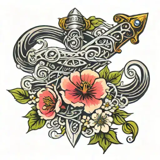 sword with vine wrapping with dogwood tree behind tattoo design idea
