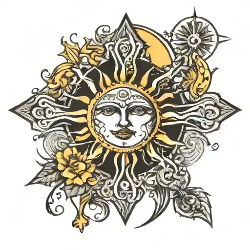Cross, sun and moon tattoo design idea
