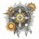 Cross, sun and moon tattoo design idea