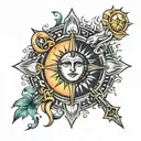 Cross, sun and moon tattoo design idea