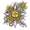Cross, sun and moon tattoo design idea