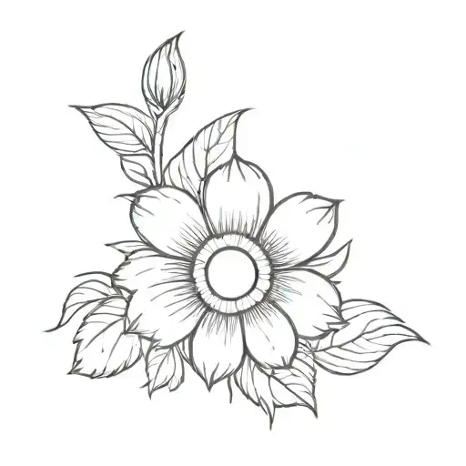 Bear paw with a daisy flower oneliner  tattoo design idea