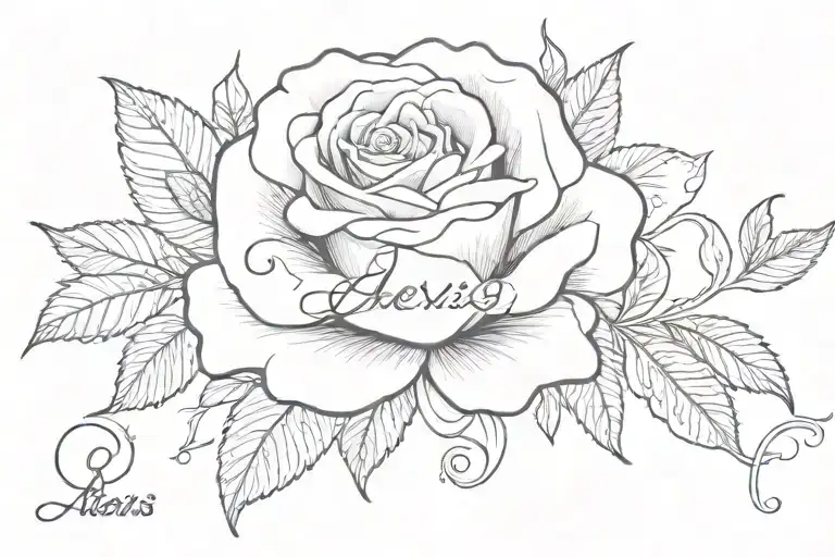The name Alexis in cursive with a rose with it no stem of any kind  tattoo design idea
