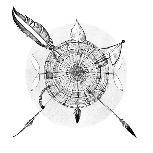 dream catcher with an arrow and feathers tattoo design idea