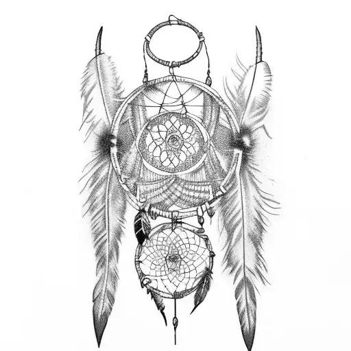 dream catcher with an arrow and feathers tattoo design idea