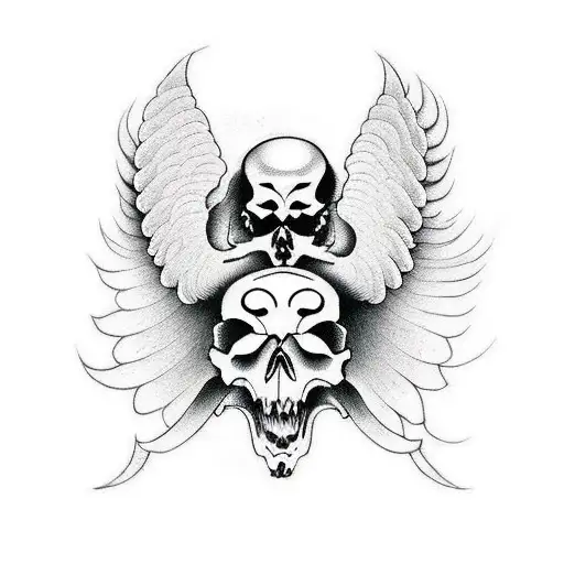 angel and devil skull tattoo design idea
