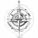sailing ship, compass, fish, date, laurel wreath, crucifix tattoo design idea