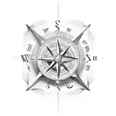 sailing ship, compass, fish, date, laurel wreath, crucifix tattoo design idea