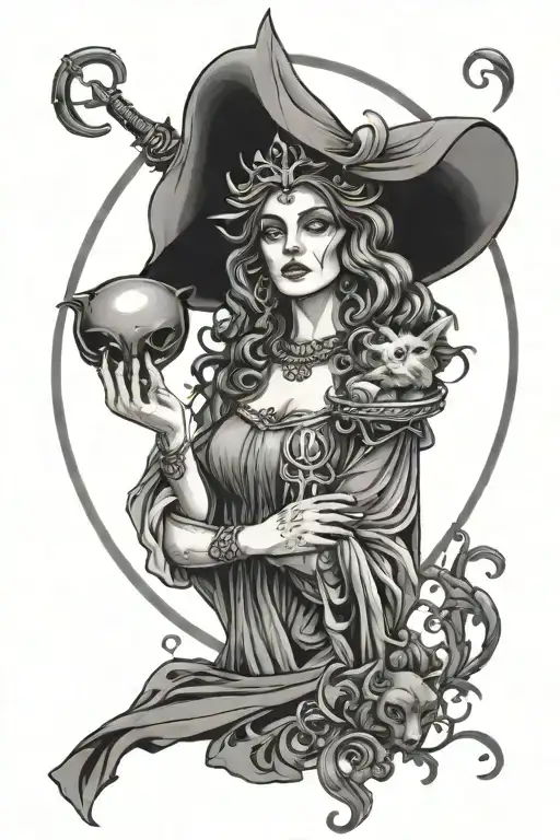 witchcraft key Circe goddess holding tattoo design idea