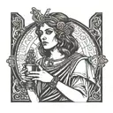 Circe holding a key, simple portrait looking straight on  tattoo design idea