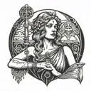 Circe holding a key, simple portrait looking straight on  tattoo design idea