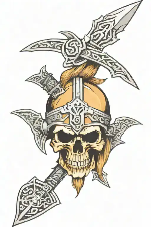 viking skull with helmet and arrows tattoo design idea