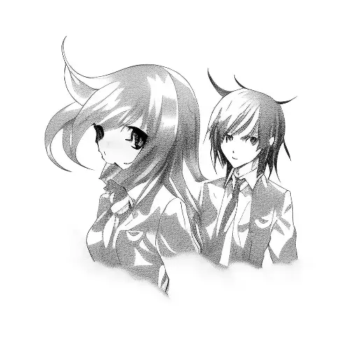 Accountant surrounded by floating anime characters tattoo design idea