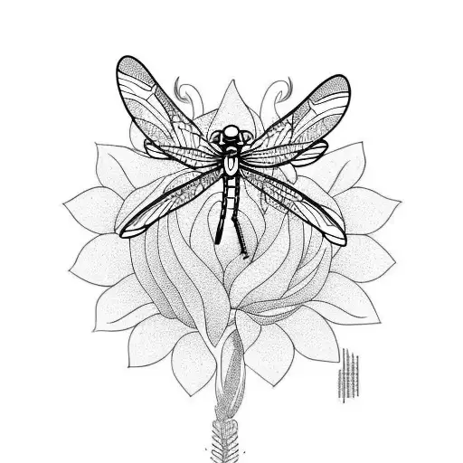 dragonfly witj flower tattoo design idea