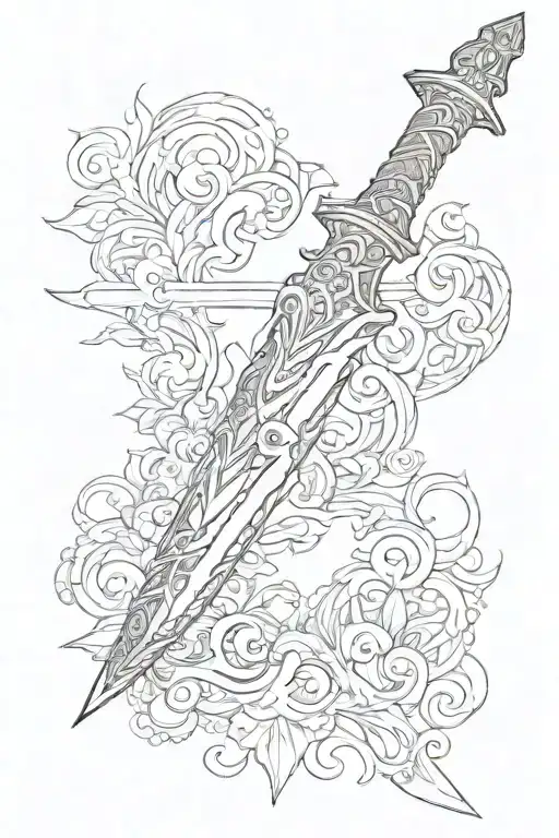 a simpe sword with text "sirenity"  tattoo design idea