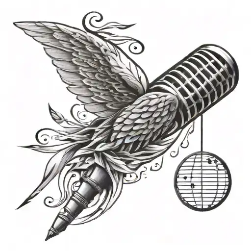 A tattoo design of a badminton shuttlecock morphing into a musical staff, symbolizing the harmony between your love for badminton and music tattoo design idea