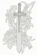 a simpe sword with text "sirenity"  tattoo design idea
