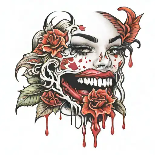 blood angel lips dripping makeup tattoo design idea
