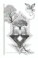book open to nature elements like trees tattoo design idea