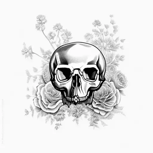 Detailed animal skull surrounded by intricate floral patterns tattoo design idea
