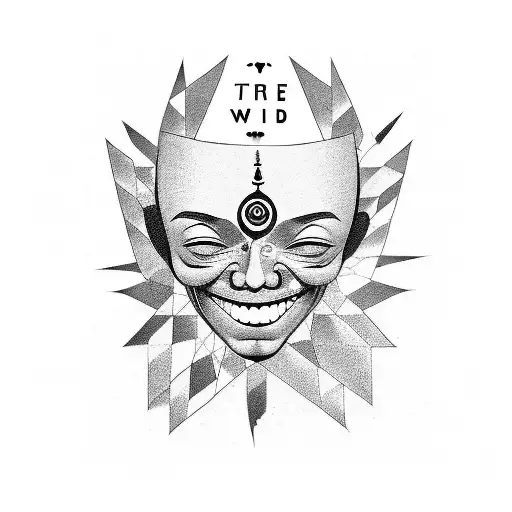 smile now cry later with 3rd eye open on each face tattoo design idea