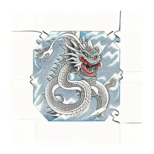 A traditional Japanese dragon wrapped around a puzzle cube tattoo design idea