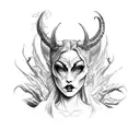  a powerful and alluring devil female figure, embodying the qualities of both a Virgo and a devil goddess. She could ha tattoo design idea