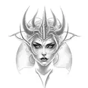  a powerful and alluring devil female figure, embodying the qualities of both a Virgo and a devil goddess. She could ha tattoo design idea