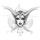  a powerful and alluring devil female figure, embodying the qualities of both a Virgo and a devil goddess. She could ha tattoo design idea