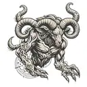 Aries with a pumped-up body, big hands, small planets circling around him tattoo design idea