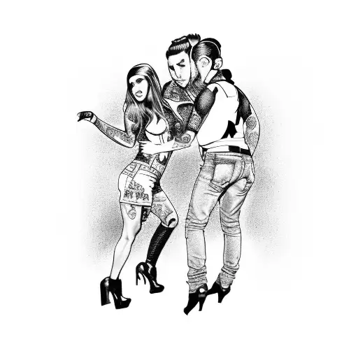 A tattoo featuring Kirstie, Gavin, and Leeanne dancing at the Krazyhouse nightclub, with the Arctic Monkeys performing on stage in the background. tattoo design idea