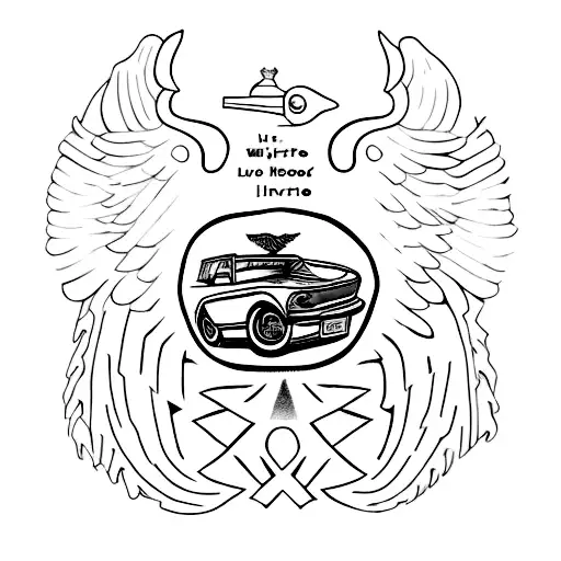 A minimalist tattoo of a Mondeo ford car cruising through the streets of Liverpool with indie song lyrics as the road tattoo design idea